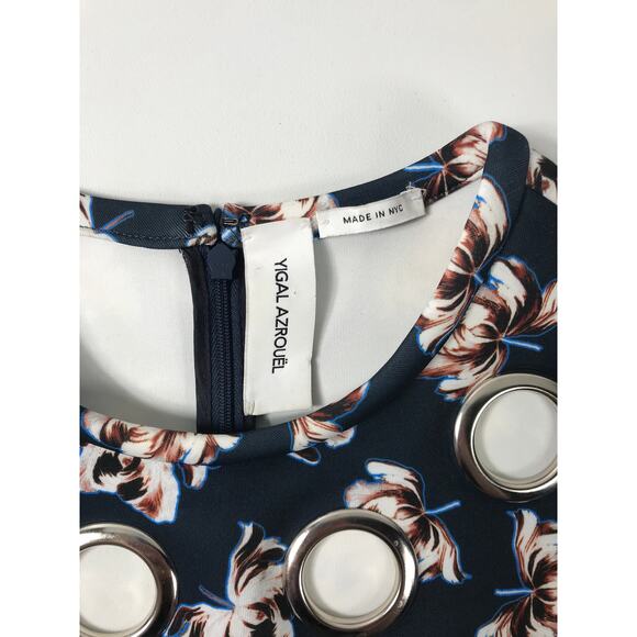 Yigal Azrouel Scuba Knit Floral Midi Dress Grommets Flattering Women's 2 - Picture 3 of 14